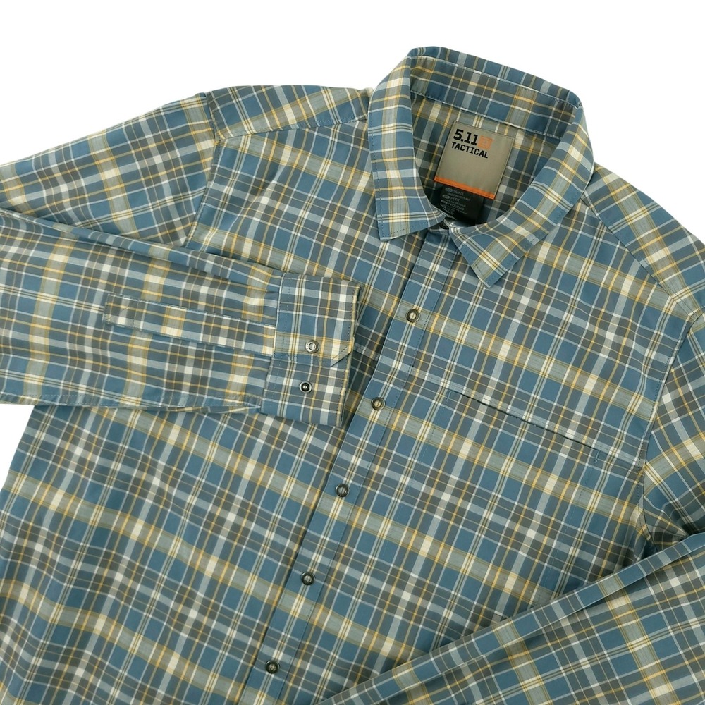 5.11 Tactical Shirt Mens S Blue Plaid Long Sleeve Snap Button Workwear Outdoor